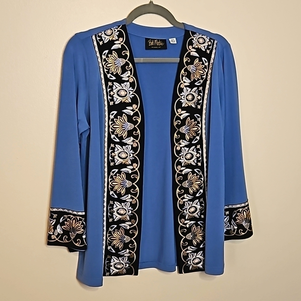 Bob Mackie Blue Black Embroidered Jacket Wearable Art Xxsmall